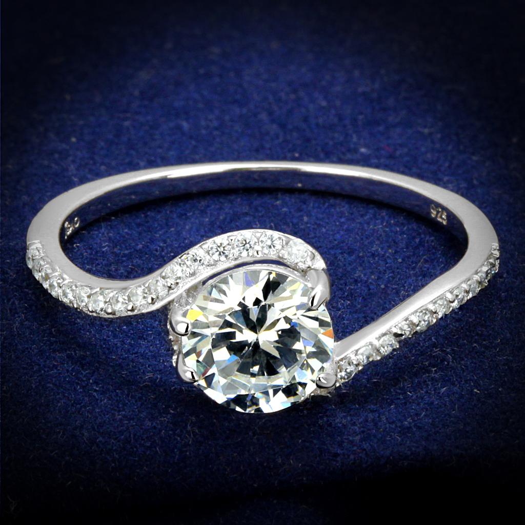 TS536 - Rhodium 925 Sterling Silver Ring with AAA Grade CZ  in Clear-0