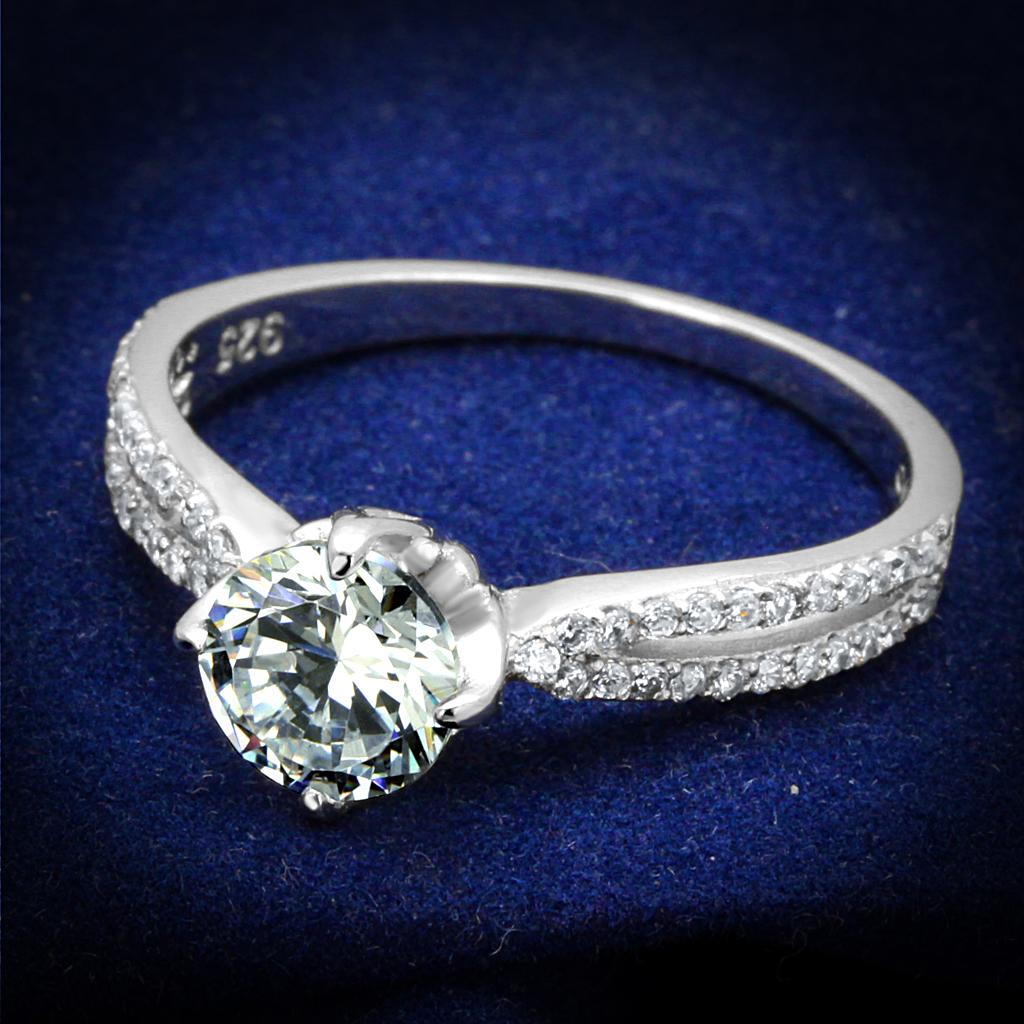 TS537 - Rhodium 925 Sterling Silver Ring with AAA Grade CZ  in Clear-0