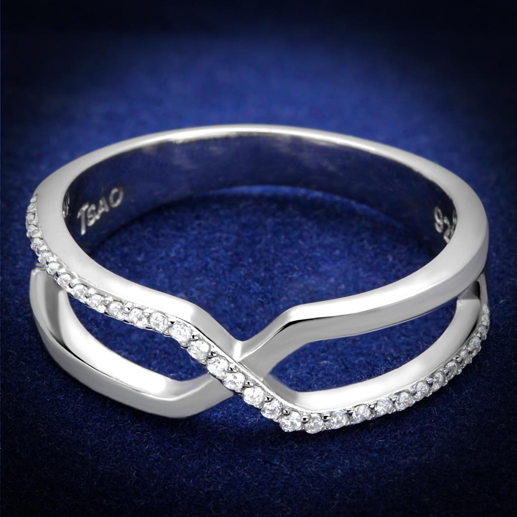 TS540 - Rhodium 925 Sterling Silver Ring with AAA Grade CZ  in Clear-0