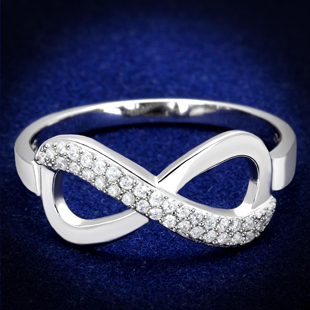 TS541 - Rhodium 925 Sterling Silver Ring with AAA Grade CZ  in Clear-0