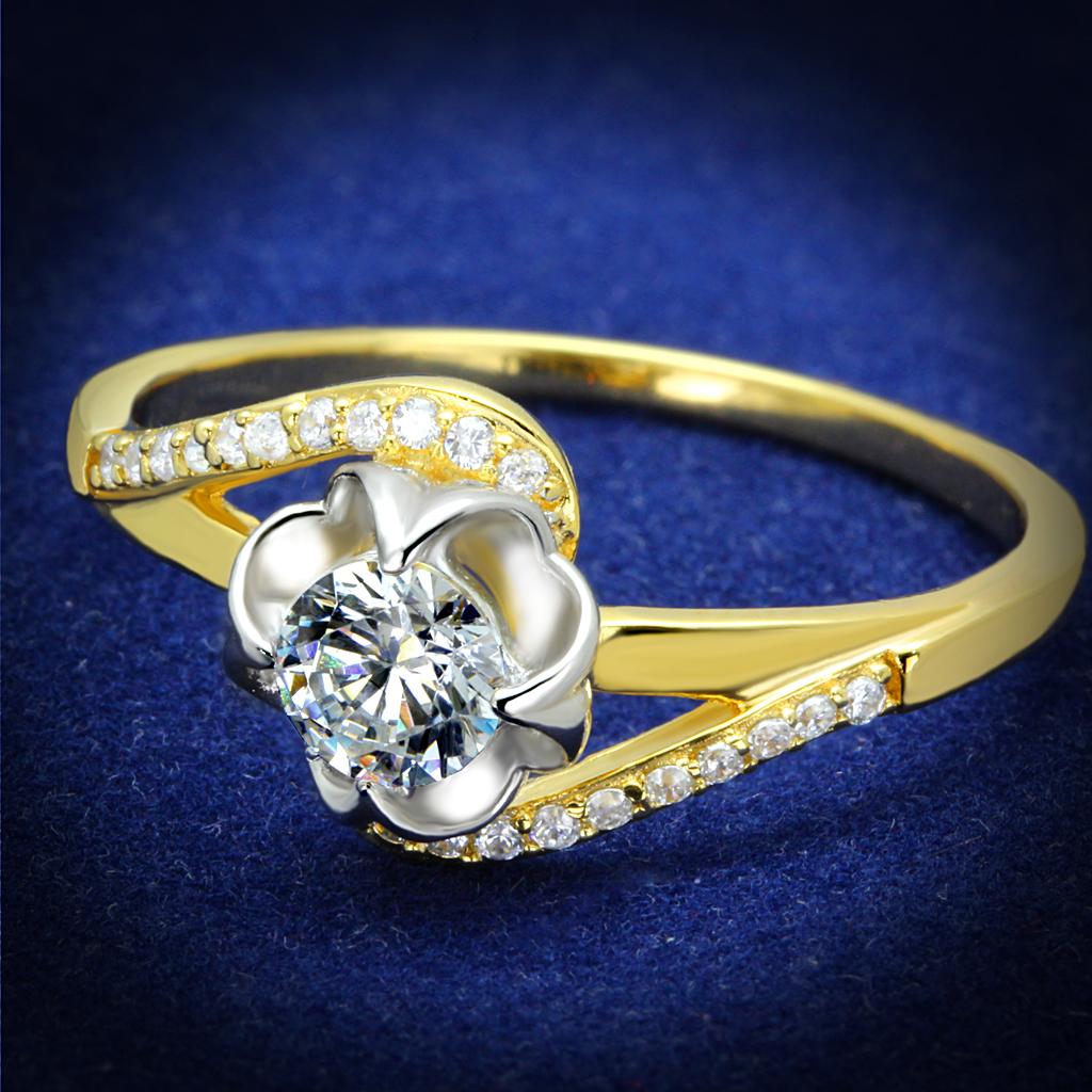 TS542 - Gold+Rhodium 925 Sterling Silver Ring with AAA Grade CZ  in Clear-0