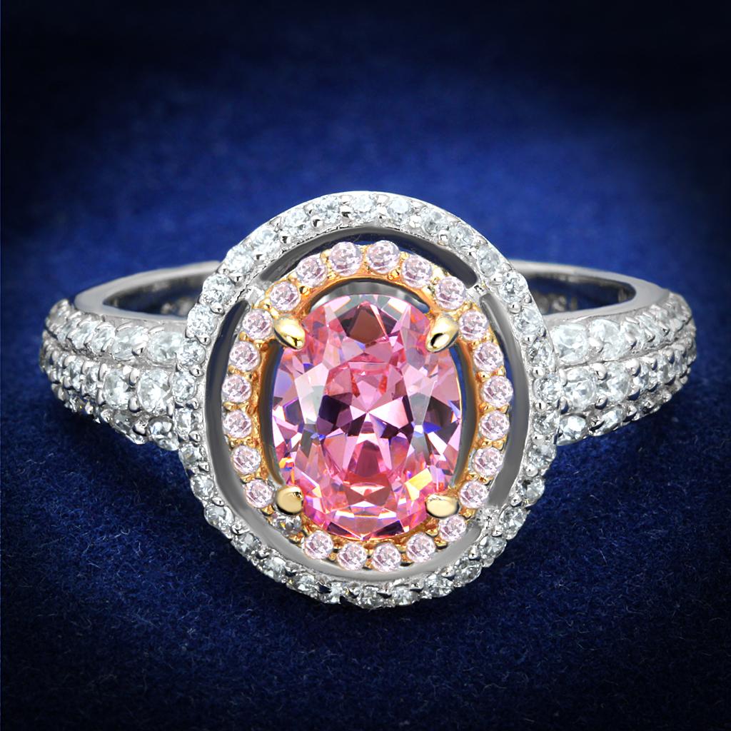 TS543 - Rose Gold + Rhodium 925 Sterling Silver Ring with AAA Grade CZ  in Rose-0