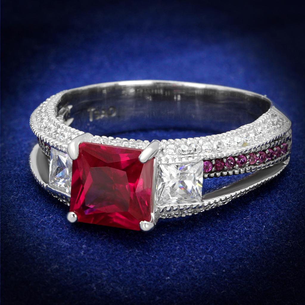 TS545 - Rhodium + Ruthenium 925 Sterling Silver Ring with AAA Grade CZ  in Ruby-0