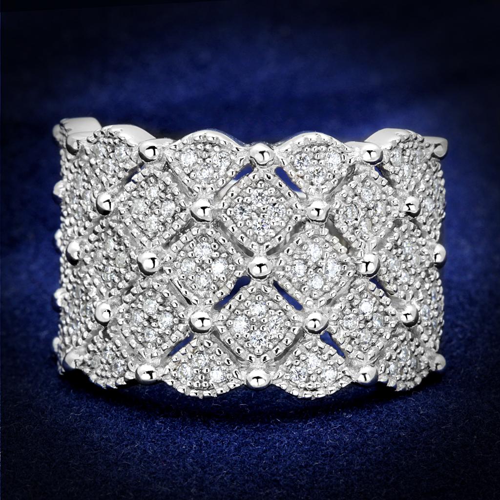 TS546 - Rhodium 925 Sterling Silver Ring with AAA Grade CZ  in Clear-0