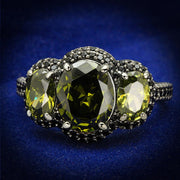 TS547 - Ruthenium 925 Sterling Silver Ring with AAA Grade CZ  in Olivine color-0