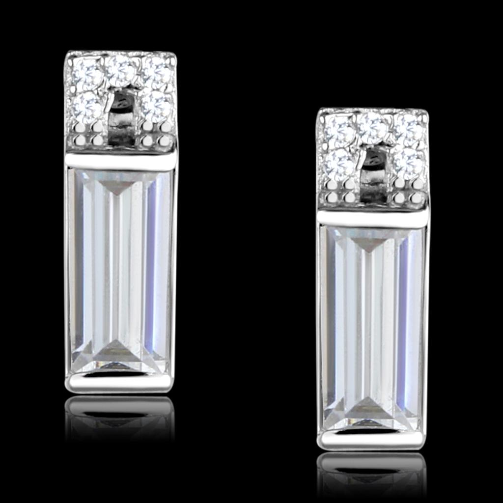 TS550 - Rhodium 925 Sterling Silver Earrings with AAA Grade CZ  in Clear-0