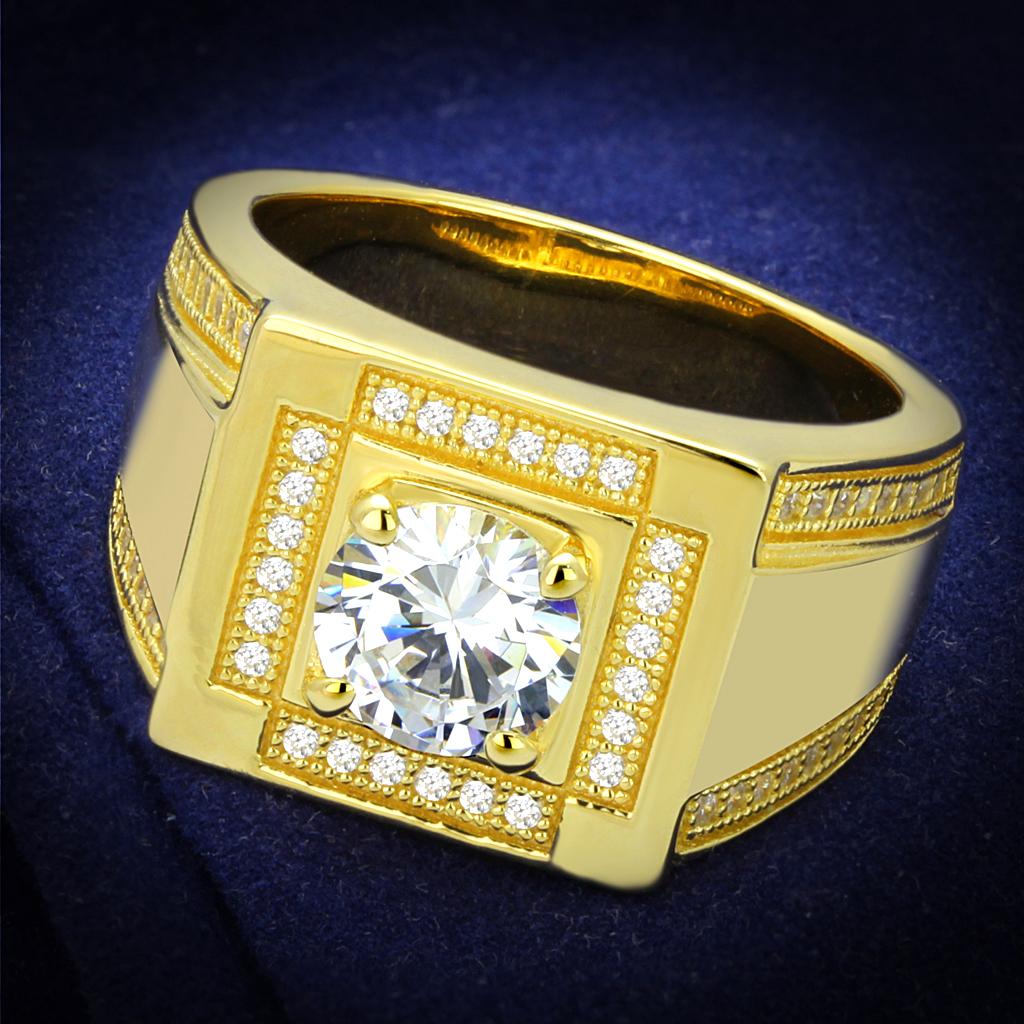 TS552 - Gold 925 Sterling Silver Ring with AAA Grade CZ  in Clear-0