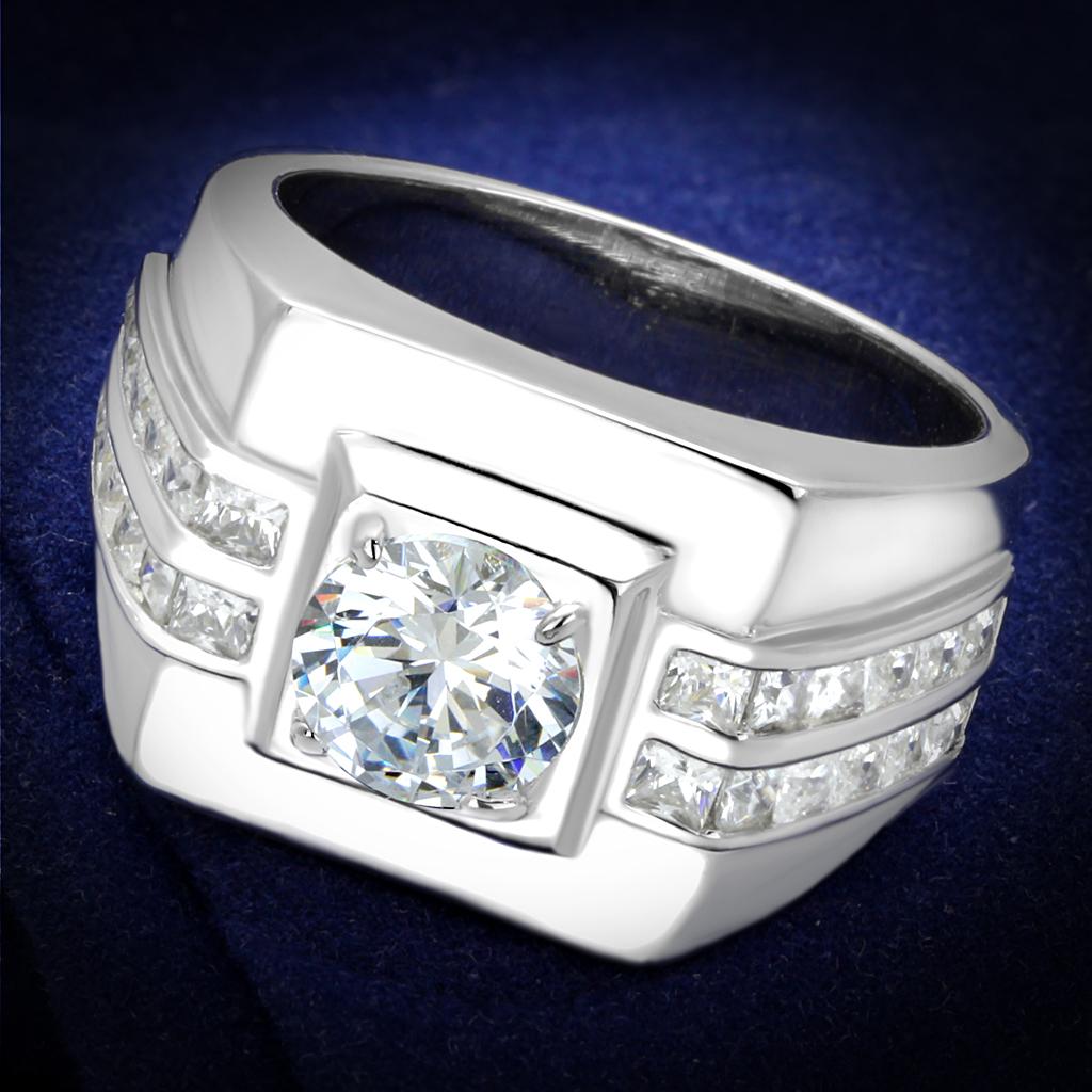 TS553 - Rhodium 925 Sterling Silver Ring with AAA Grade CZ  in Clear-0