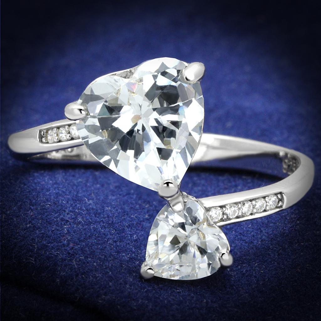 TS556 - Rhodium 925 Sterling Silver Ring with AAA Grade CZ  in Clear-0