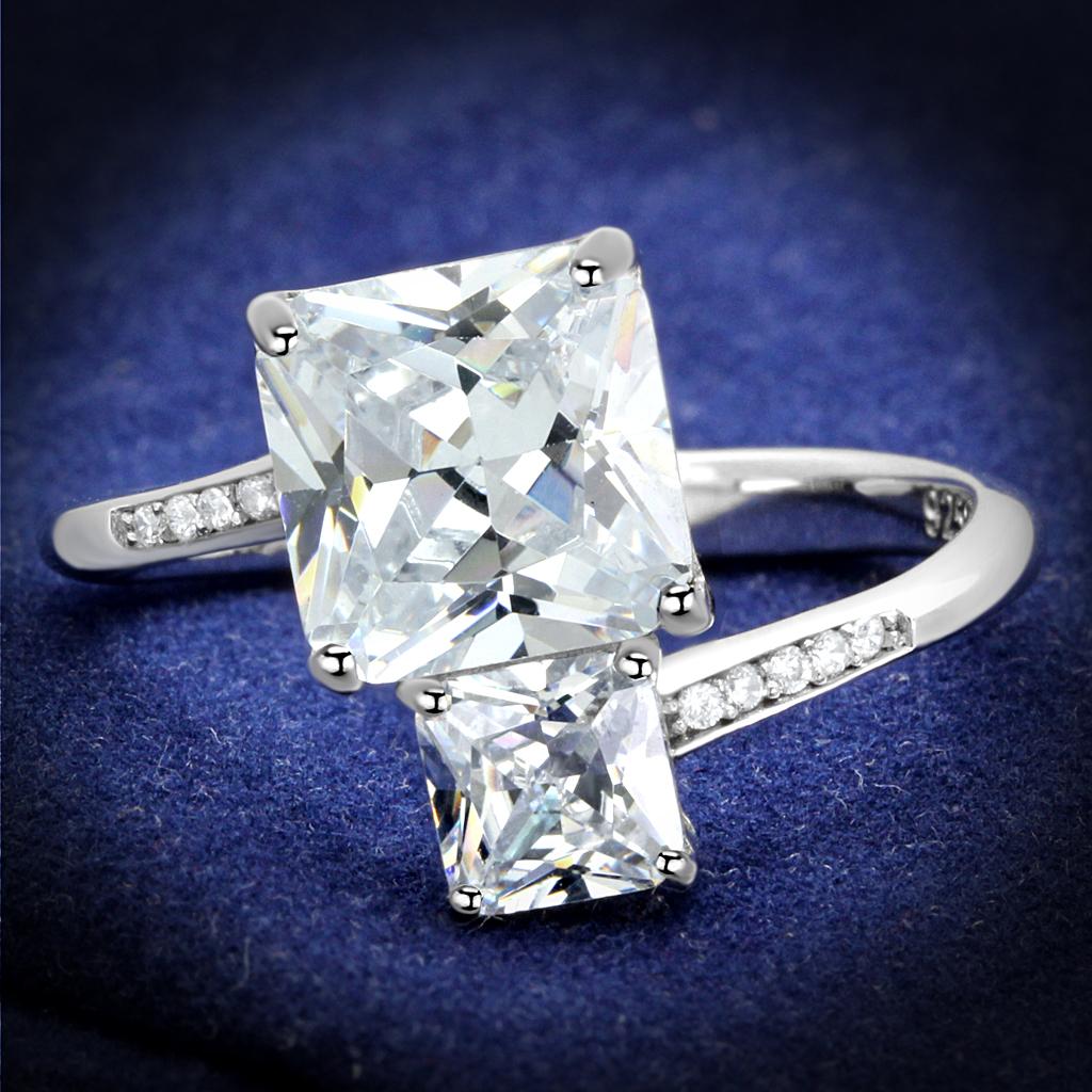 TS557 - Rhodium 925 Sterling Silver Ring with AAA Grade CZ  in Clear-0