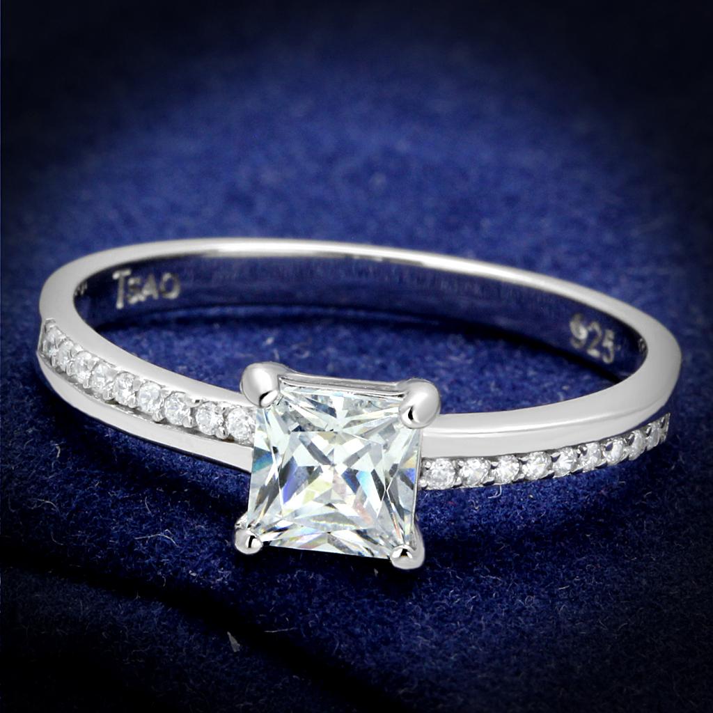 TS558 - Rhodium 925 Sterling Silver Ring with AAA Grade CZ  in Clear-0
