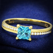 TS559 - Gold 925 Sterling Silver Ring with AAA Grade CZ  in Sea Blue-0