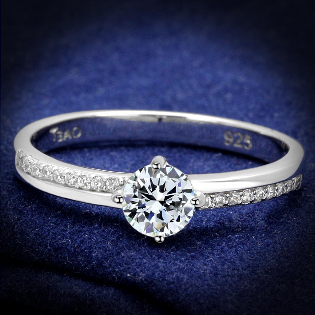 TS560 - Rhodium 925 Sterling Silver Ring with AAA Grade CZ  in Clear-0