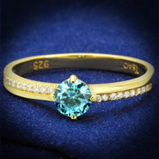 TS561 - Gold 925 Sterling Silver Ring with AAA Grade CZ  in Sea Blue-0