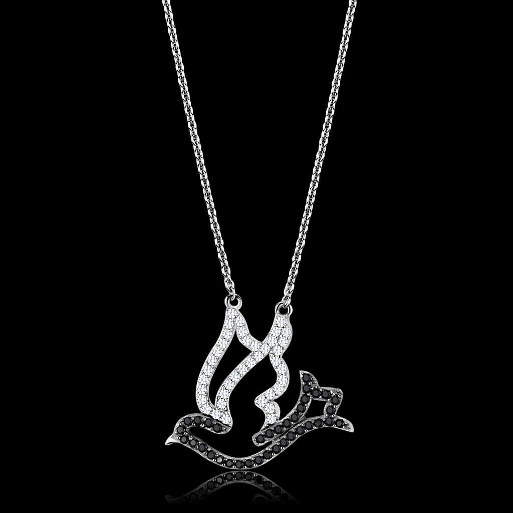 TS563 - Rhodium + Ruthenium 925 Sterling Silver Chain Pendant with AAA Grade CZ  in Clear-0