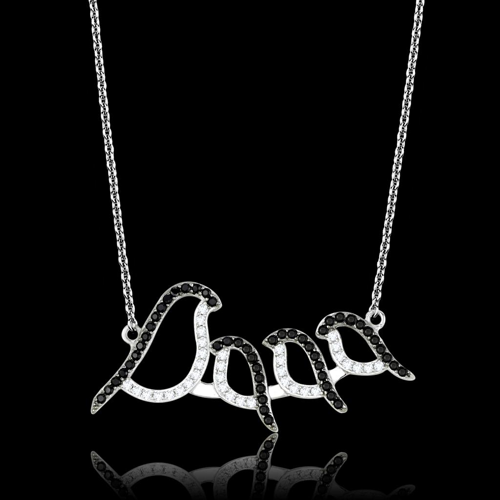 TS564 - Rhodium + Ruthenium 925 Sterling Silver Chain Pendant with AAA Grade CZ  in Clear-0