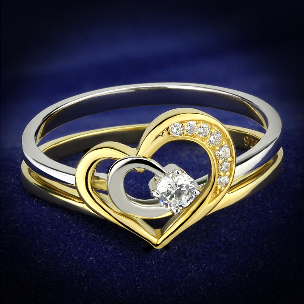 TS565 - Gold+Rhodium 925 Sterling Silver Ring with AAA Grade CZ  in Clear-0
