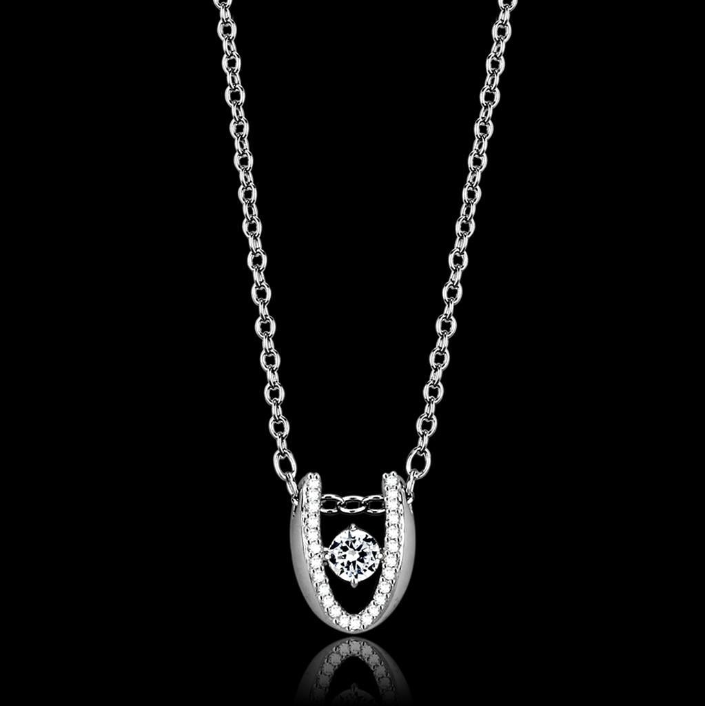 TS572 - Rhodium 925 Sterling Silver Necklace with AAA Grade CZ  in Clear-0