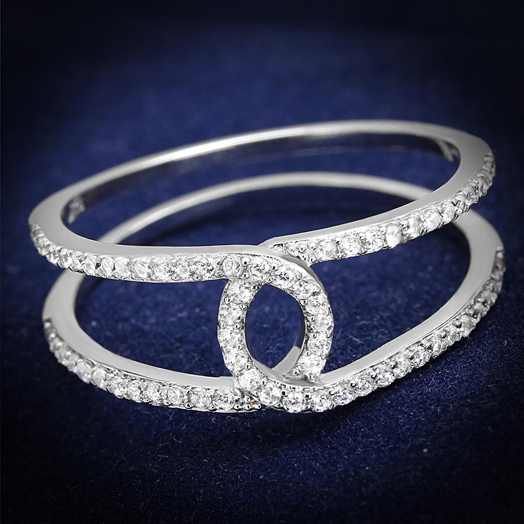 TS575 - Rhodium 925 Sterling Silver Ring with AAA Grade CZ  in Clear-0