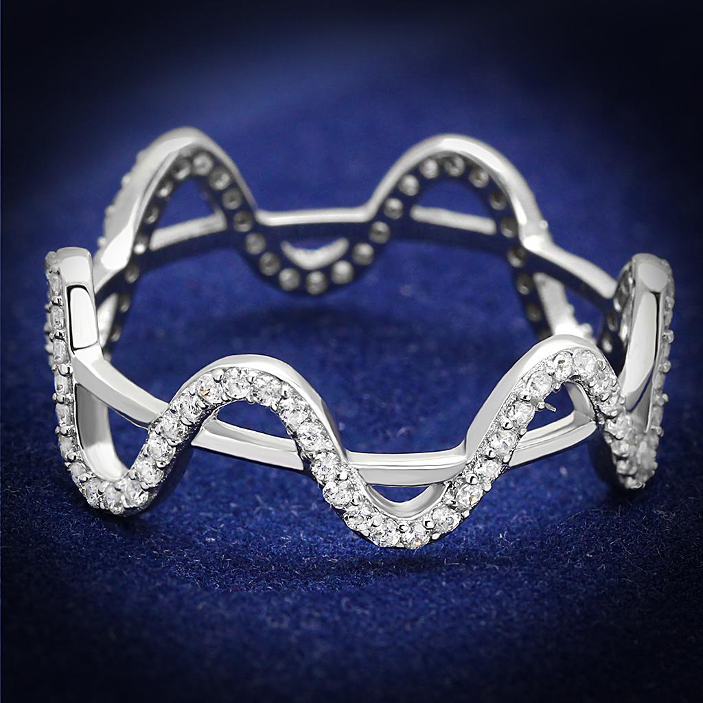 TS576 - Rhodium 925 Sterling Silver Ring with AAA Grade CZ  in Clear-0