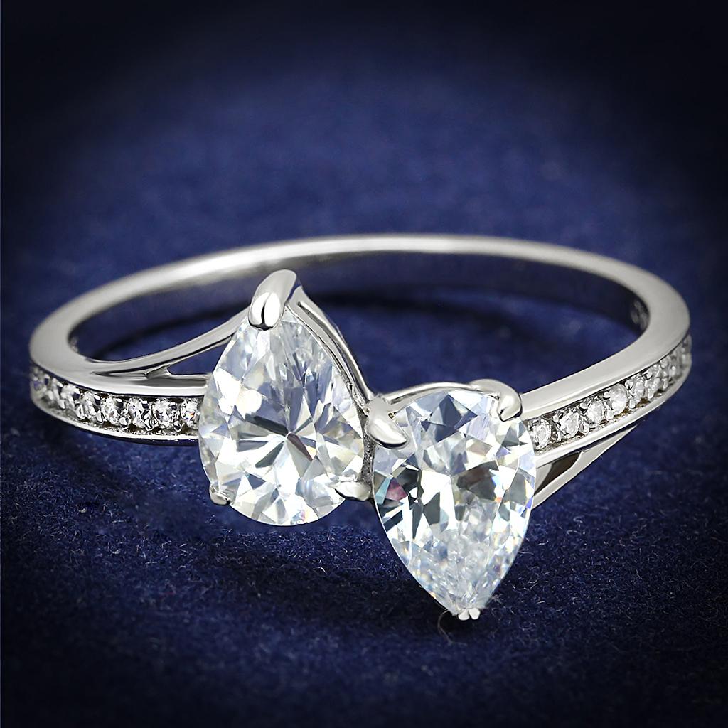 TS578 - Rhodium 925 Sterling Silver Ring with AAA Grade CZ  in Clear-0