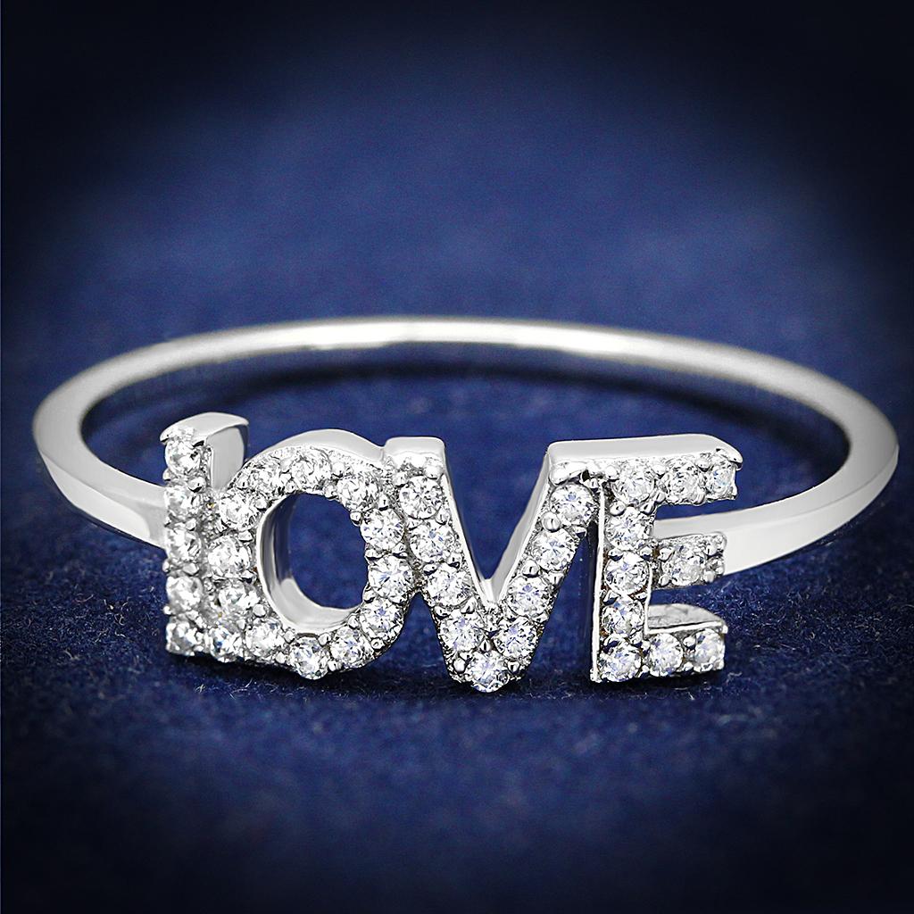 TS580 - Rhodium 925 Sterling Silver Ring with AAA Grade CZ  in Clear-0