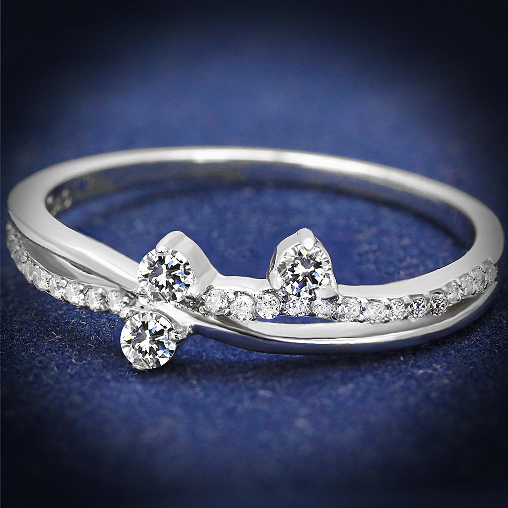 TS581 - Rhodium 925 Sterling Silver Ring with AAA Grade CZ  in Clear-0