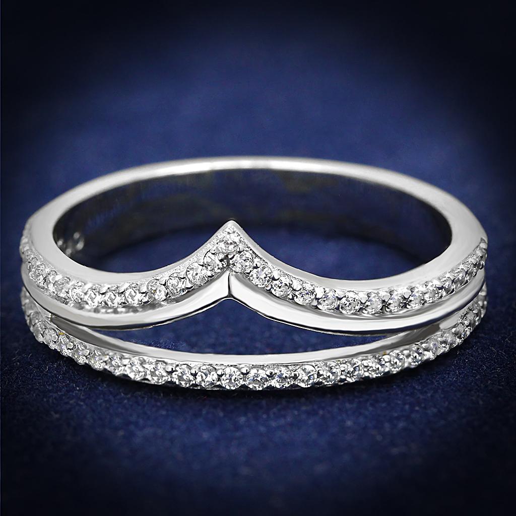 TS582 - Rhodium 925 Sterling Silver Ring with AAA Grade CZ  in Clear-0
