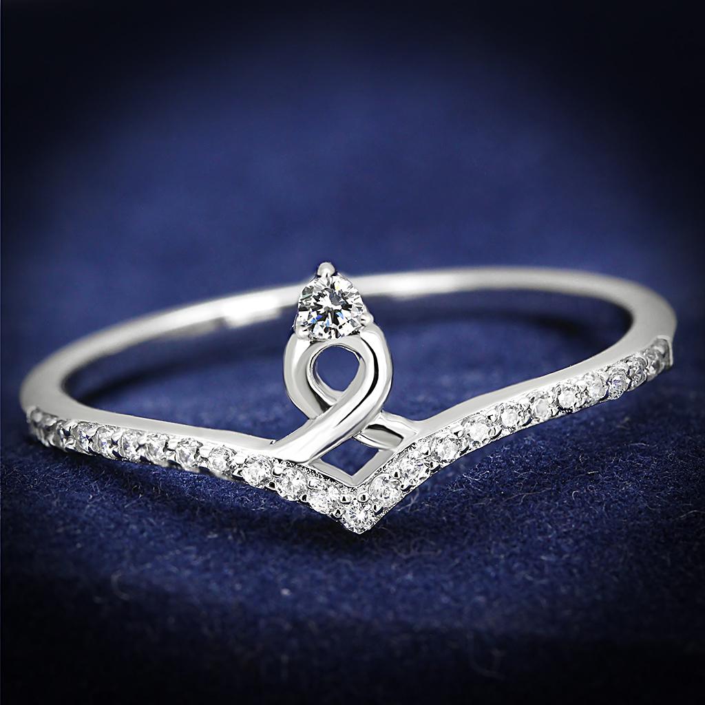 TS583 - Rhodium 925 Sterling Silver Ring with AAA Grade CZ  in Clear-0