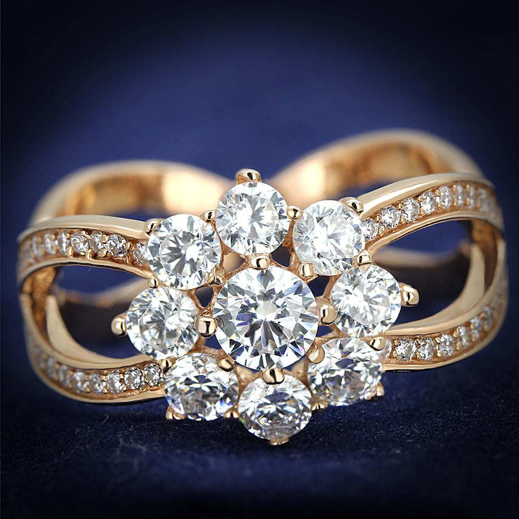 TS586 - Rose Gold 925 Sterling Silver Ring with AAA Grade CZ  in Clear-0