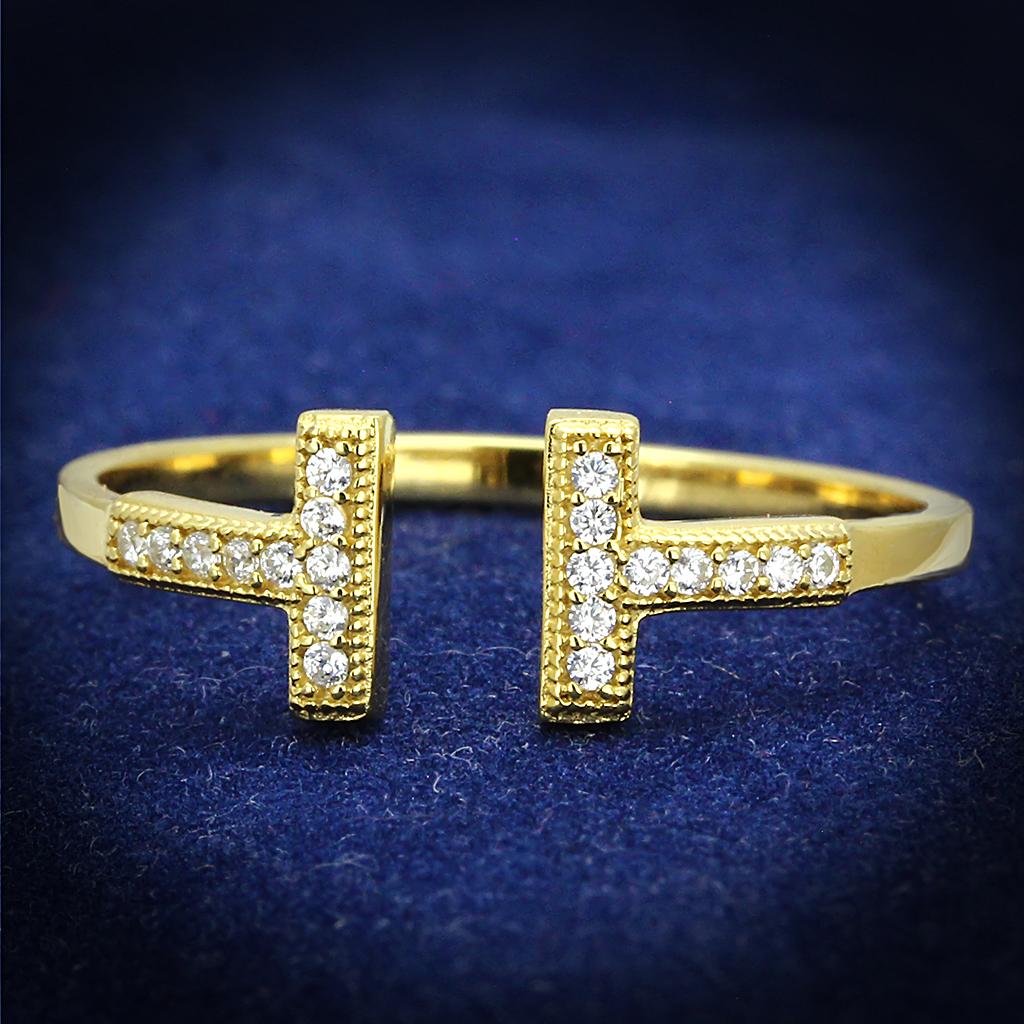 TS598 - Gold 925 Sterling Silver Ring with AAA Grade CZ  in Clear-0