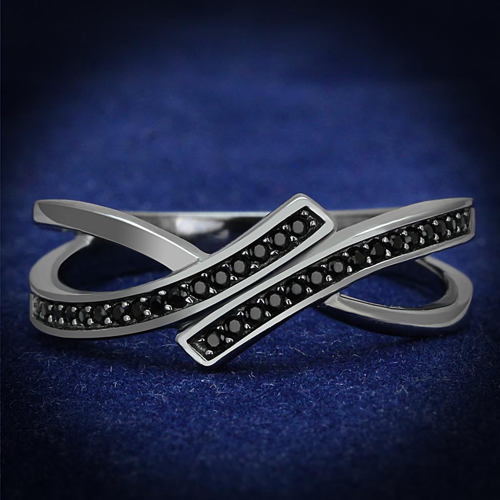 TS599 - Ruthenium 925 Sterling Silver Ring with Synthetic Spinel in Jet-0