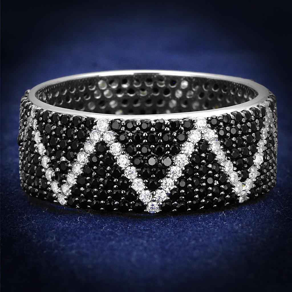 TS600 - Rhodium + Ruthenium 925 Sterling Silver Ring with Synthetic Spinel in Multi Color-0