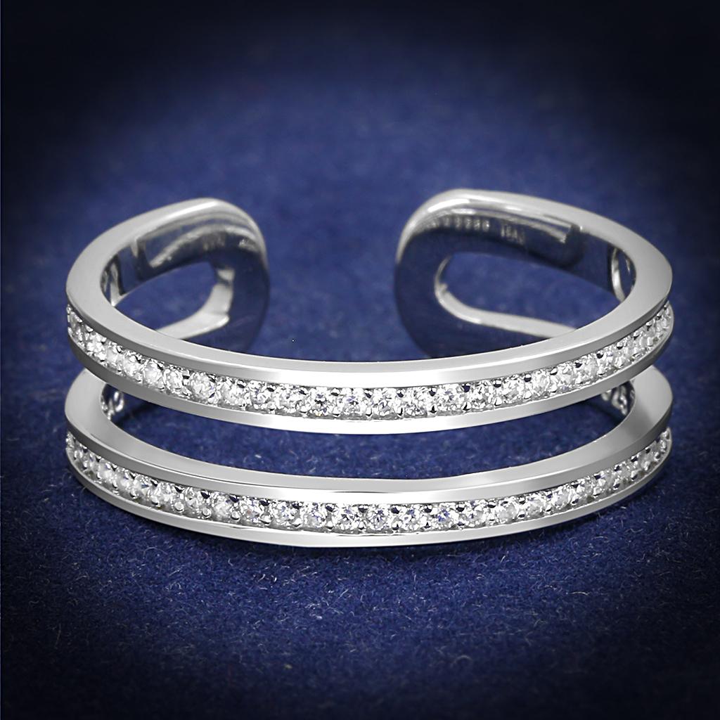 TS605 - Rhodium 925 Sterling Silver Ring with AAA Grade CZ  in Clear-0
