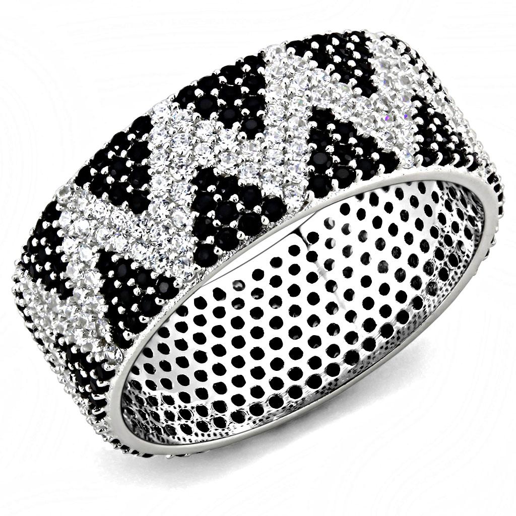 TS613 - Rhodium 925 Sterling Silver Ring with AAA Grade CZ  in Jet-0