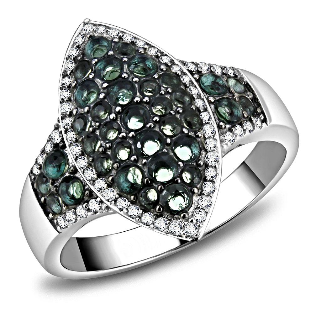 TS614 - Rhodium + Ruthenium 925 Sterling Silver Ring with Synthetic Synthetic Glass in Blue Zircon-0