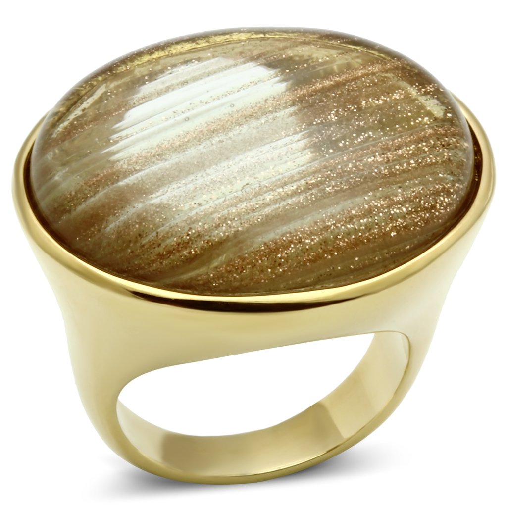 VL002 - IP Gold(Ion Plating) Brass Ring with Synthetic Synthetic Rutile in Topaz-0