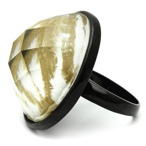 VL004 - IP Black(Ion Plating) Brass Ring with Synthetic Synthetic Stone in Brown-2