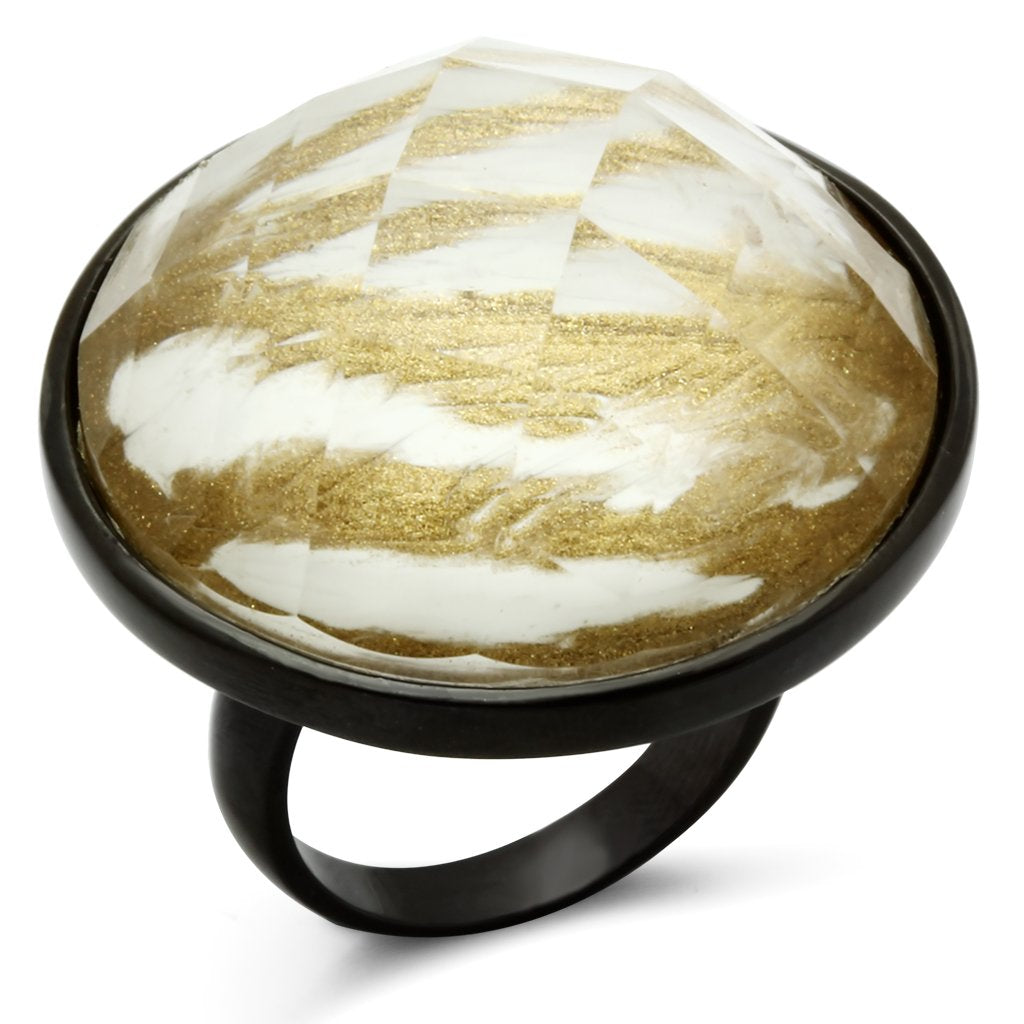 VL004 - IP Black(Ion Plating) Brass Ring with Synthetic Synthetic Stone in Brown-0