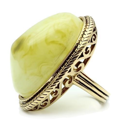 VL005 - IP Gold(Ion Plating) Brass Ring with Synthetic Synthetic Stone in Apple Green color-2