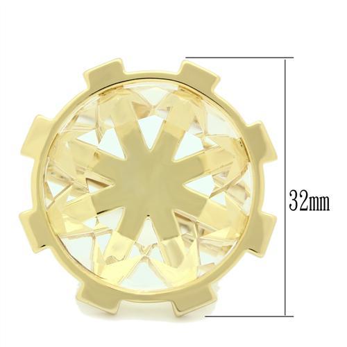VL006 - Gold Brass Ring with Synthetic Synthetic Glass in Clear-1