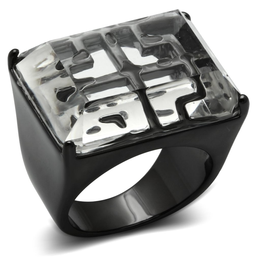 VL008 - TIN Cobalt Black Brass Ring with Synthetic Synthetic Stone in Clear-0