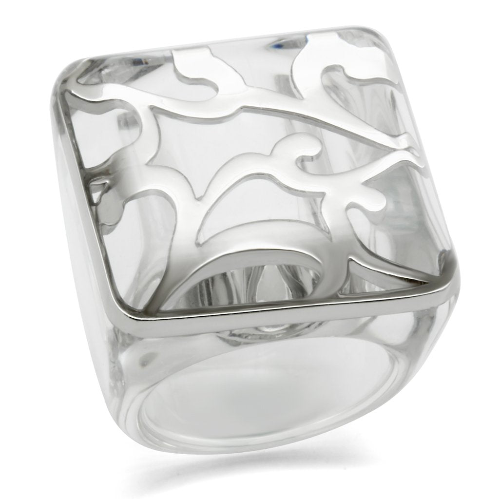 VL012 - Rhodium Brass Ring with Synthetic Synthetic Stone in Clear-0