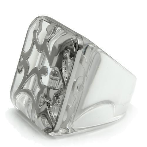 VL012 - Rhodium Brass Ring with Synthetic Synthetic Stone in Clear-2