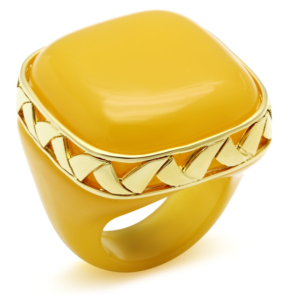 VL014 - IP Gold(Ion Plating) Brass Ring with Synthetic Synthetic Stone in Topaz-0