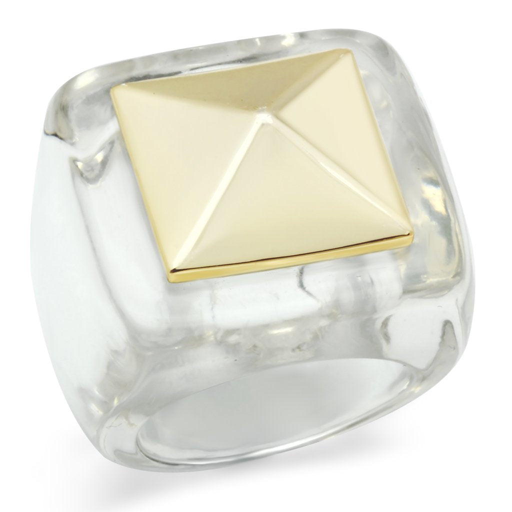 VL015 - Gold Brass Ring with Synthetic Synthetic Stone in Clear-0