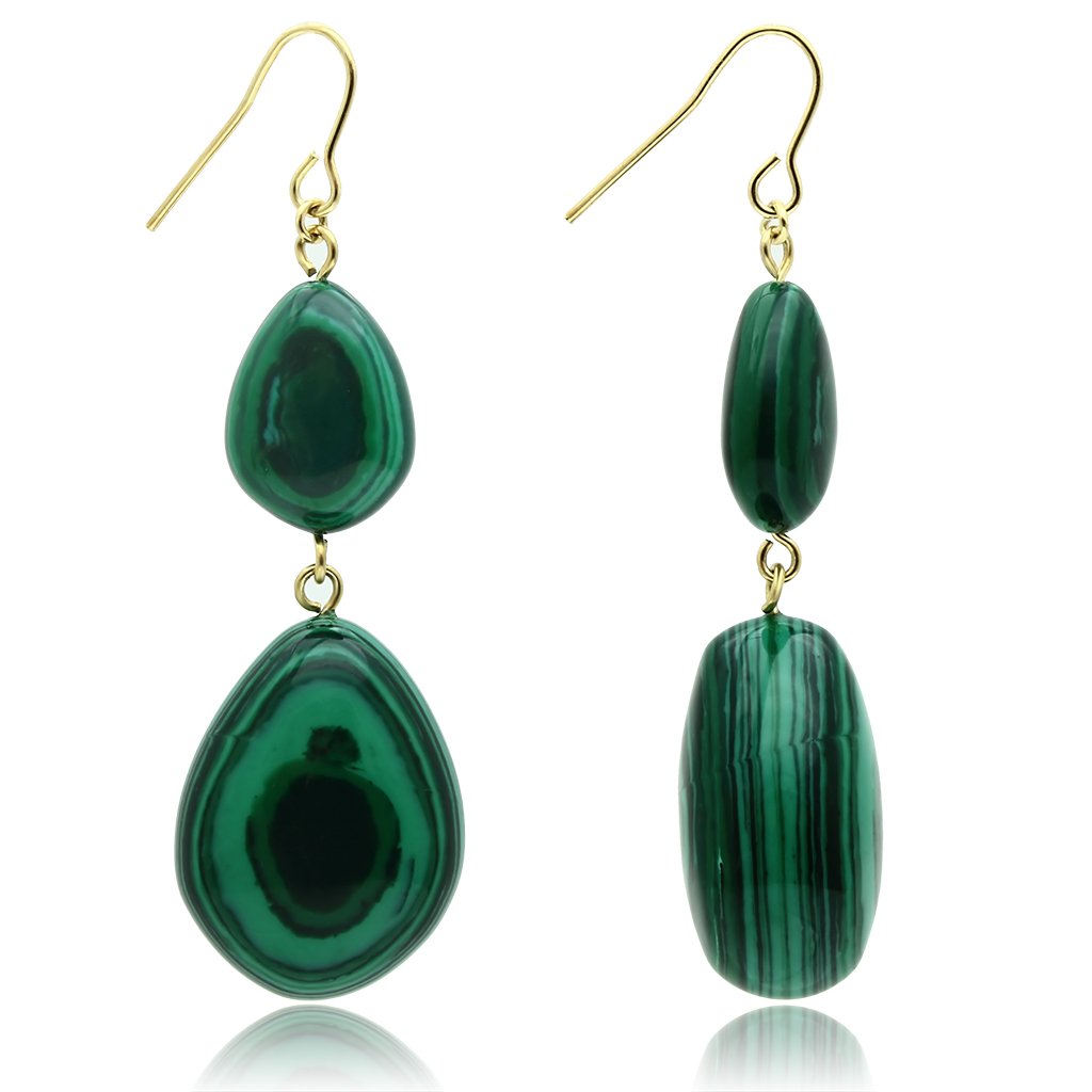 VL019 - Gold Brass Earrings with Synthetic MALACHITE in Emerald-0