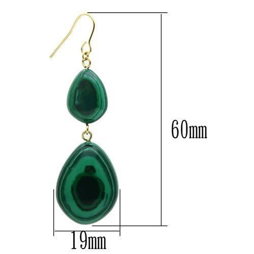 VL019 - Gold Brass Earrings with Synthetic MALACHITE in Emerald-1