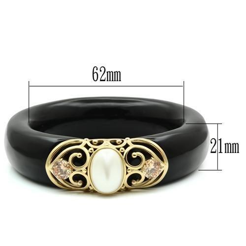 VL032 - IP Gold(Ion Plating) Brass Bangle with Synthetic Pearl in White-1