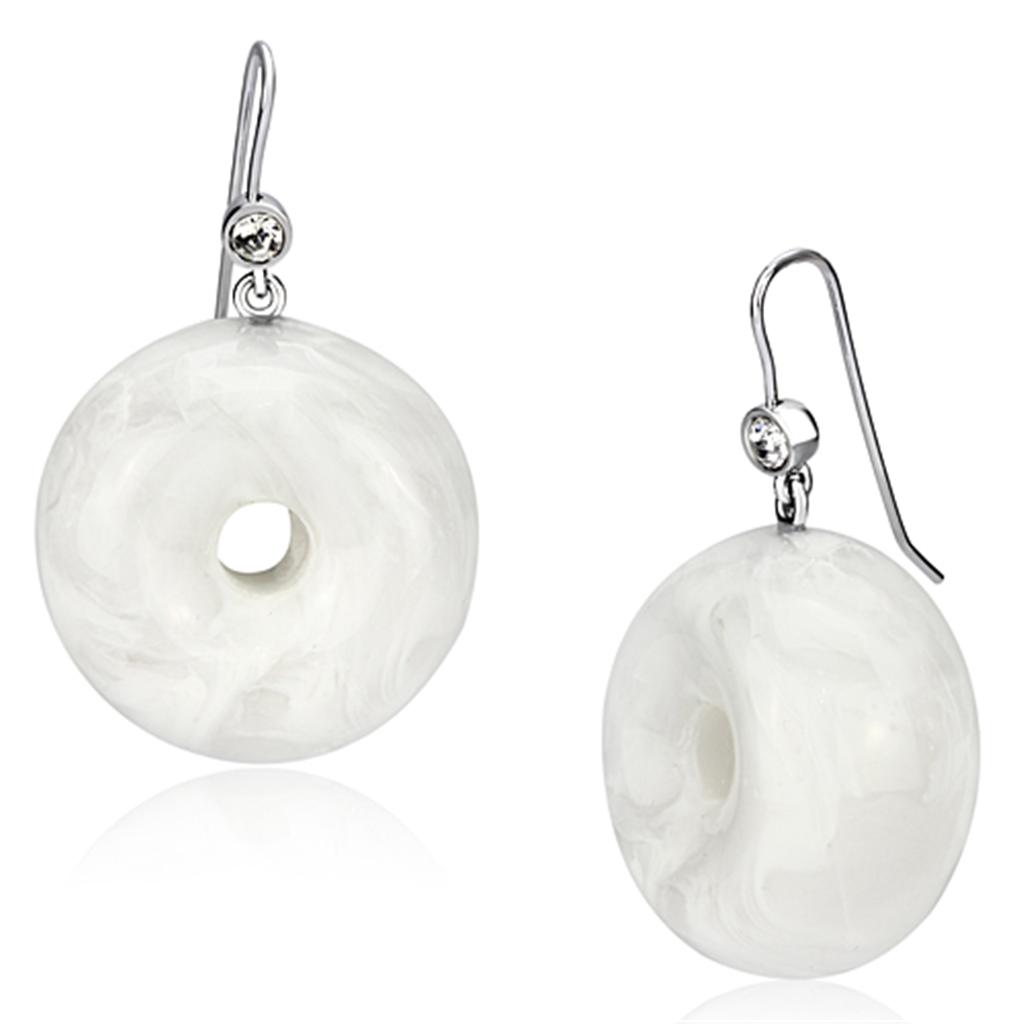 VL068 - IP rhodium (PVD) Brass Earrings with Synthetic Synthetic Stone in White-0
